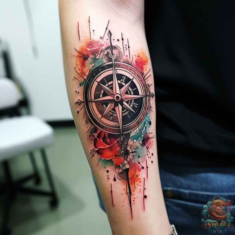 Finding Your Way: The Symbolism and Significance of Compass Tattoos: 80 Designs - inktat2.com Christian Compass Tattoo, Artful Tattoos, Mandala Compass, Geometric Compass, Compass Tattoos, 2024 Tattoo, Music Tattoo Sleeves, Tattoos 2024, Coordinates Tattoo