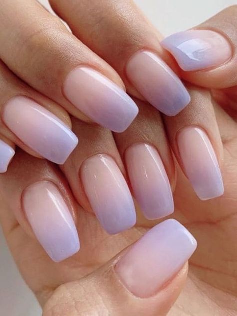 Lilac Ombre Nails, Purple Ombre Nail Designs, Nails Lilac, Blush Pink Nails, Ombre Gel Nails, Gradation Nails, Purple Ombre Nails, Purple Tips, Pink Chrome Nails