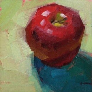 Daily Paintworks - "Apple #854 & more workshop photos --- SOLD" - Original Fine Art for Sale - © Carol Marine Realistic Fruit Painting, Apple Gouache Painting, Abstract Apple Painting, Impressionist Fruit Painting, Oil Painting Apple, Oil Painting Basics, Split Complementary, Marine Paint, Apple Painting