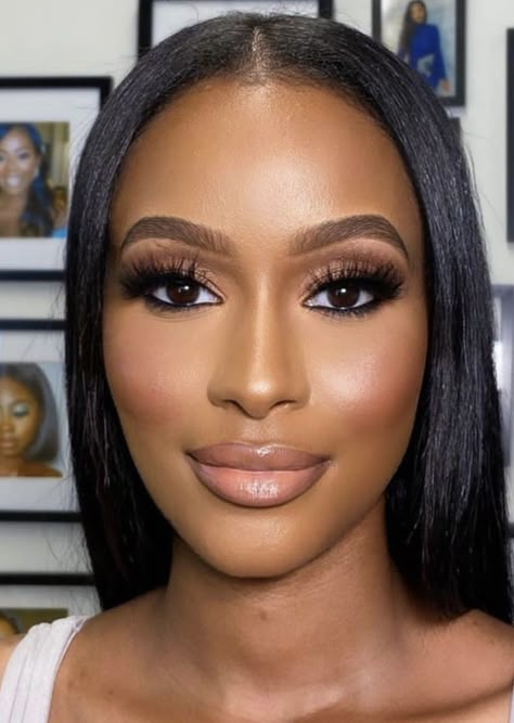 Natural Full Glam Makeup Black Women, Holiday Glam Makeup Black Women, Mother Of The Bride Makeup Black Women, Simple Bridesmaid Makeup Brown Eyes, Wedding Makeup Looks Black Women, Soft Formal Makeup, Wedding Make Up Black Women, Family Photo Makeup, Brown Skin Makeup Looks