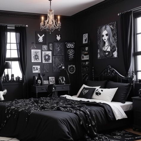 Goth Girl Bedroom Decor 🖤🕷️🗝️🐦‍⬛ #gothgirl #gothbedroom #gothroom #gothaestetic #gothdecor #gothhome Goth Room Aesthetic, Goth Bedroom Ideas, Gothic Victorian House, Room Decor Goth, Chica Dark, Goth Bedroom, Goth Girl, Aesthetic Rooms, Girl Bedroom Decor