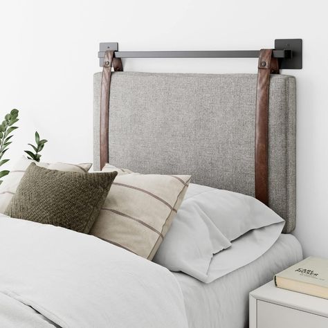 Amazon.com: Nathan James Harlow Modern Wall Mount Hanging Headboard, Twin, Gray with Brown Faux Leather Straps : Home & Kitchen Twin Bed, Staging, Modern Wall, Bed Frame, Wall Mount, Leather Straps, Twins, Home Kitchens, Faux Leather