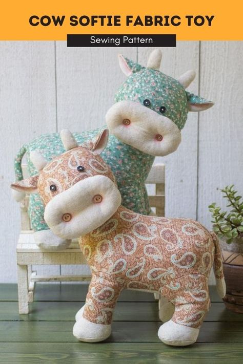 Beginner Sewing Projects Easy Stuffed Animal, Sewing Patterns For Animals, Cow Sewing Patterns Free, Cow Sewing Projects, Fabric Cow Pattern Sewing, Free Animal Sewing Patterns Stuffed Toy, Free Sewing Animal Patterns, Stuffed Horse Sewing Pattern, Diy Stuffed Cow Sewing Pattern