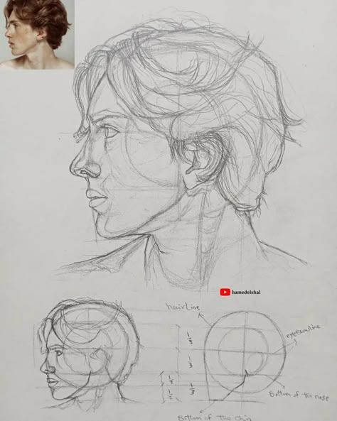 I actually recorded the video process of this study and it will be available on YouTube link in bio🤝. Side View Portrait Drawing, Portrait How To Draw, Portrait Study Sketches, Head Study Reference, Head Structure Drawing, Face Structure Drawing, Planes Of The Head, Anatomy Proportions, How To Draw Portraits