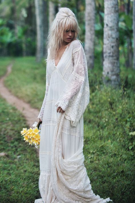 Spell Wedding Dresses, White Witch Wedding Dress, Anja Konstantinova, Hippie Wedding Dress, Whimsical Wedding Gown, Witch Wedding, Wedding Dresses Hippie, Spell Designs, Hippie Wedding