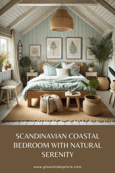 This beach cottage bedroom blends Scandinavian simplicity with coastal charm, featuring light wood furniture, soft pastels, and lush greenery for a peaceful, natural retreat. 🌿 #ModernCoastalDecor #ScandinavianStyle #NaturalLiving #BedroomInspiration Modern Cottage Bedroom Ideas, Modern Cottage Bedroom, Light Wood Furniture, Beach Cottage Bedroom, Scandinavian Coastal, Bedroom Revamp, Modern Coastal Decor, Inspirational Decor, Cottage Bedroom