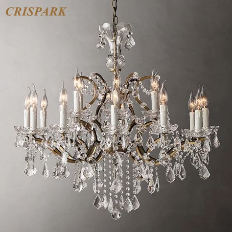 19th C. Rococo Iron & Crystal Round Chandelier LED Brass Luxury Chandelier Lamp Indoor Lighting Fixture for Bedroom Living Room|Chandeliers| - AliExpress Chandelier Brass, White Candle Sticks, Chandelier Led, Timothy Oulton, Led Candle Lights, Round Chandelier, Rococo Style, Brass Candlesticks, Candelabra Bulbs