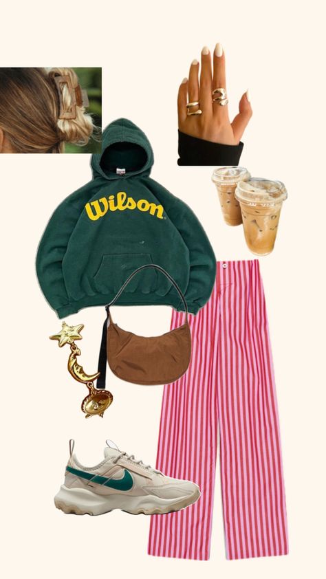 colorful comfy outfit with a sweatshirt and pink striped pants! Grandpa Aesthetic Outfit, Outfit Inspo Colorful, Eclectic Outfit, Grandpa Aesthetic, Eclectic Outfits, Outfit Sporty, Errands Outfit, Sporty Outfit, Colorful Outfit