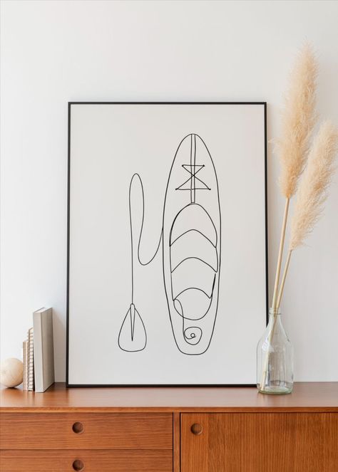 Paddle Board Decor, Paddle Board Drawing, Paddle Tattoo, Sketch Room, Easy Paintings For Beginners, Cabin Remodel, Island Logo, Simple Sketch, Simple Line Drawings