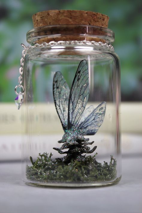 Purple Fairy Wings, Green Fairy Wings, Wish Jar, Glass Dome Display, Fairy Festival, Butterfly Ornaments, Fairy Jars, Mori Kei, Presents For Mum