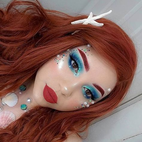 🌸LEGNA🌸 (@fuentes_legna) • Instagram photos and videos Ariel Halloween, Little Mermaid Makeup, Ariel Makeup, Mermaid Makeup Halloween, Disney Princess Makeup, Make Carnaval, Princess Makeup, Eye Palettes, Mermaid Halloween