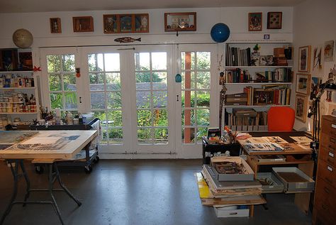 Studio. Sitting in the studio looking out at the fog. (mewseum's flickr photostream) Anne Siems, Office French Doors, Home Art Studios, Art Studio Space, Studio Visit, Studio Inspiration, Artistic Space, Art Studio At Home, Studio Organization