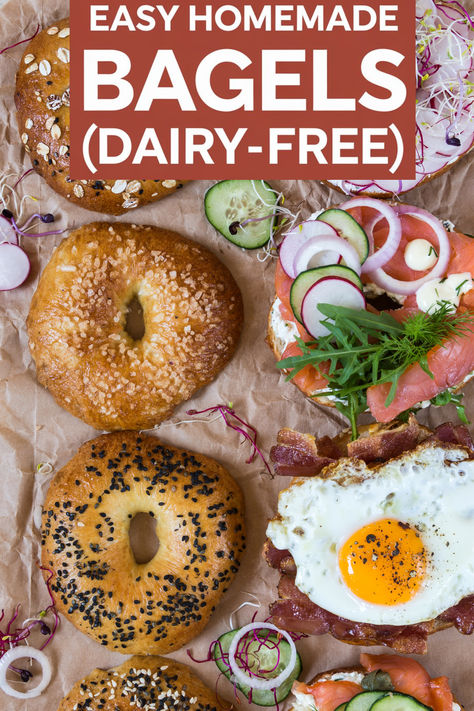 A simple homemade bagel recipe made with just a few basic ingredients! These bagels are vegan, dairy-free, and egg-free. Paleo Bagel Recipe, Dairy Free Bagels, Easy Homemade Bagels, Homemade Bagel Recipe, Gluten Free Bagel Recipe, Healthy Bagel, Vegan Bagel, Coconut Milk Yogurt, Gluten Free Bagels