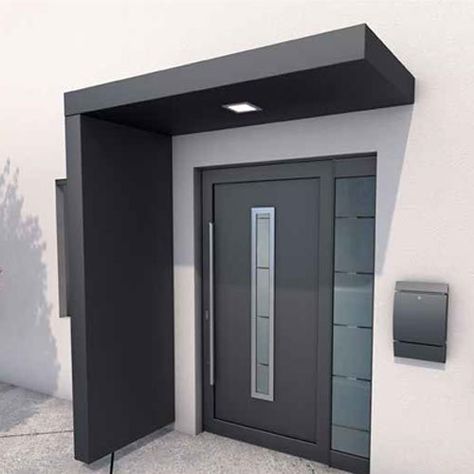 Aluminium Front Doors Modern Houses, Door Canopy Modern, Front Door Canopy, Unique Front Doors, Aluminium Door, Modern Entrance Door, Modern Porch, Modern Exterior Doors, Contemporary Front Doors