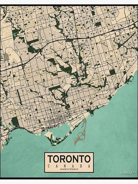 "Toronto City Map of Canada - Vintage" Art Board Print for Sale by deMAP | Redbubble Apartment Blueprints, Toronto Poster, City Maps Illustration, Maps Illustration, Beautiful Settings, Map Of Canada, Maps Aesthetic, Vintage Toronto, Art For House