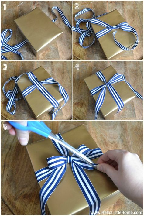 Present Wrapping Tips: How to Tie a Bow | Hello Little Home #giftwrap #Christmas #holidays Ribbon On Presents, Wrapping Gifts Ideas, Creative Corporate Gifts, Bows For Presents, Cute Gift Wrapping Ideas, Heels With Bows, Package Bows, Pretty Gift Wrapping Ideas, Reusable Gift Wrap