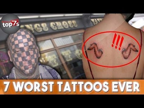 7 Worst Tattoos the top in the world and these are the worst you will ever see. Check these out and you will discover tattoos you want to avoid. Worst Tattoos, Bad Tattoos, Tattoo You, The Worst, Fish Tattoos, Jesus Fish Tattoo, The Top, Tattoos, The World