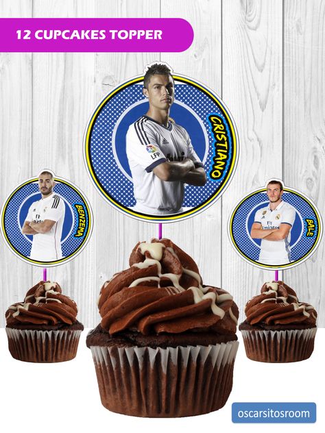 12 Cristiano Ronaldo and Real Madrid Soccer Team CUPCAKE TOPPERS https://oscarsitosroom.wordpress.com/2018/05/16/12-cristiano-ronaldo-and-real-madrid-soccer-team-cupcake-toppers #birthday #party #birthdayparty #birthdayinvite #birthdayinvitation #birthdayplanner #realmadrid #soccerparty #cristianoronaldo #cristiano #realmadridparty #cristianoparty #cupcakes Cristiano Ronaldo Birthday Party, Ronaldo And Real Madrid, Tarta Real Madrid, Cristiano Ronaldo Birthday, Ronaldo Birthday, Real Madrid Cake, Madrid Tattoo, Cristiano Ronaldo Real Madrid, Real Madrid Soccer