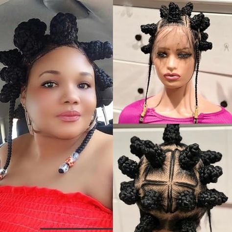 Real Wigs. BRAIDED WIG ITS BANTU KNOTS.AFRICAN BEAUTY. MADE ON A FYLL LACE WIG WITH BEADS & SIDE TANGLING BRAIDS. Braided Bantu Knots, Braided Cornrows, Real Wigs, Side Braids, Bantu Knot, Bantu Knots, Braided Wigs, Braided Wig, Cornrows Braids