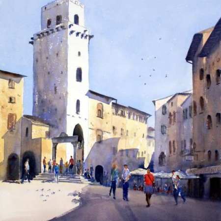 San Gimignano Italy watercolor painting Michael Reardon, San Gimignano Italy, Italy Landscape, Architecture Sketchbook, Winslow Homer, 수채화 그림, Watercolor Landscape Paintings, City Scene, Watercolor Artists