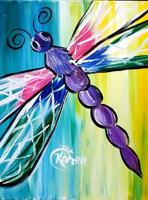 Arte Jazz, Dragonfly Painting, Whimsical Furniture, Wine Painting, Dragonfly Dreams, Simple Canvas Paintings, Art Bar, Easy Canvas Painting, Canvas Painting Diy