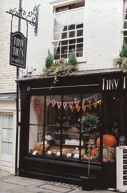 Tiny Tim's in October / Canterbury by Millie Clinton: www.mcphotography.org.uk, via Flickr Outside Store Front Ideas, Store Fronts Ideas, Lush Shop, Yellow Dresser, Display Visual Merchandising, Canterbury England, Store Front Windows, London Streets, Vintage Bakery