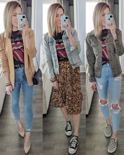 Rolling Stones Outfit Ideas, Rolling Stones Concert Outfit Ideas, Rolling Stones Concert Outfit, Rolling Stones Tshirt Outfit, Concert Shirt Outfit, Rock T Shirt Outfit, Rolling Stones Outfit, Concert Outfit Plus Size, Casual Tshirt Outfit