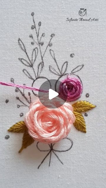 How To Make Embroidery Roses, Hand Embroidered Roses Tutorial, Stem Stitch Rose Tutorial, Rose Thread Embroidery, Rose Hand Embroidery Design, Hand Thread Work Designs, Embroidery Rose Stitch, Embroider Flower Pattern, Embroidered Rose Tutorial