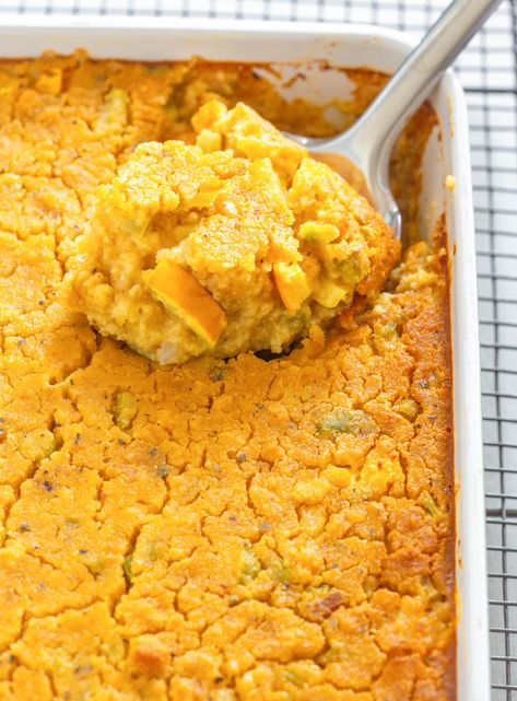 This Easy Southern Squash Dressing recipe is a cornbread casserole made with chicken soup, yellow or butternut squash, celery, and green peppers. Serve this for Sunday dinners, Thanksgiving, and throughout the holiday season. Squash Dressing Recipe Paula Deen, Squash Dressing With Jiffy Cornbread, Squash Dressing Cornbread, Squash Dressing Recipe, Squash Cornbread Recipe, Squash Cornbread, Panko Bread Crumbs Recipe, Southern Squash, Squash Dressing