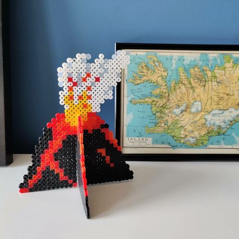 3D volcano hama perler pyssla beads pattern Geldingadalir volcano Iceland Pyssla Beads Pattern, Beads Inspiration, Beads Pattern, Hama Bead, Of The Earth, Hama Beads, Perler Beads, Volcano, Beading Patterns