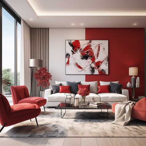 Infusing Passion with Red Living Room Decor Ideas • 333+ Art Images Red And Beige Living Room, Black And Red Living Room Ideas, Red Wall Living Room Ideas, Living Room With Red Accents, Red Living Room Decor Ideas, Red Accents Living Room, Red Living Room Walls, Grey And Red Living Room, Red Furniture Living Room