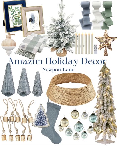 Check out this photo from newport_lane Modern Blue Christmas Tree, Winterwonder Land Christmas Decor, Dusty Blue Christmas Decor, Blue And Green Christmas Decor, White Holiday Decor, Decor From Amazon, Green Christmas Tree Decorations, Luxury Christmas Decor, Neutral Holiday Decor