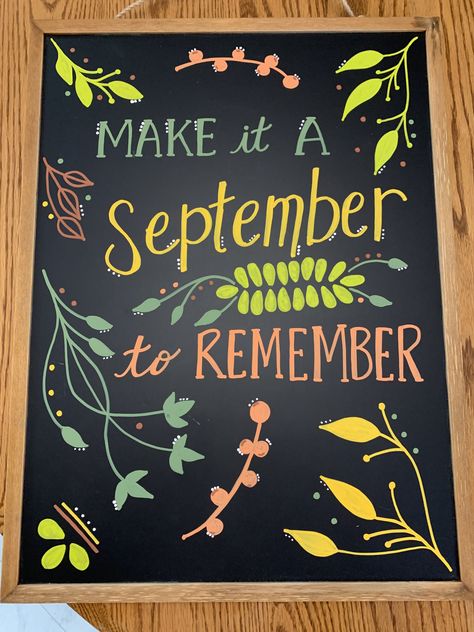 September Blackboard Ideas, September Chalkboard Calendar Ideas, September Chalkboard Ideas, Office Chalkboard Ideas, September Chalkboard Art, September Chalkboard, August Chalkboard Art, Chalk Calendar, Chalkboard Pictures