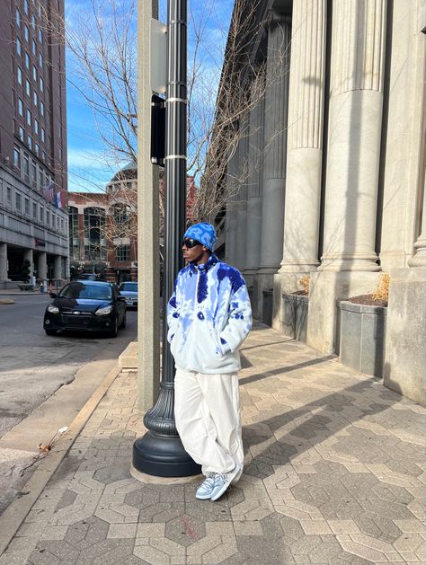 Black men| fashion |graphic beanie Outfits With Bennie, Blue Beanie Outfit, Beanie Outfit Men, Graphic Beanie, Beanie Outfit, Blue Beanie, Streetwear Men, Jacket Fashion, Streetwear Men Outfits