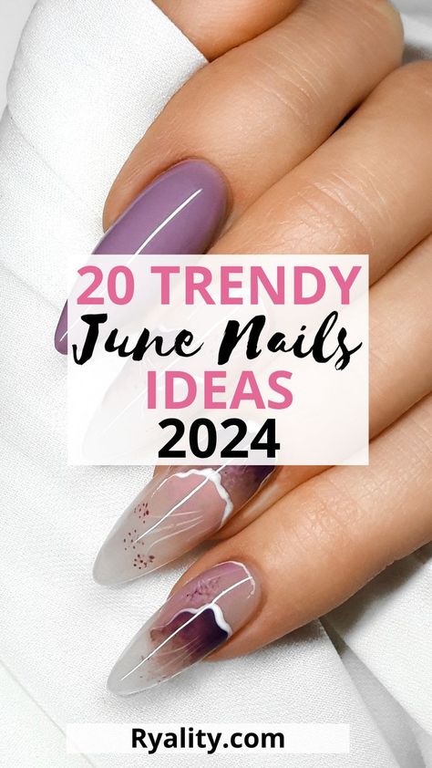 These are the best summer nails ideas I've seen for June! Nail Design Trend 2024, June Almond Nails Ideas, Nails June 2024 Trends, June Nails Almond, June Acrylic Nail Designs, June Nail Designs 2024, Best Nail Designs 2024, On Trend Nails 2024, Nails For June 2024