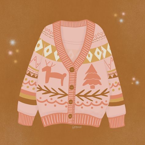 Drawcember sweater #handdrawing #holiday #holidayseason Ugly Christmas Sweaters Aesthetic, Christmas Jumper Illustration, Ugly Sweater Drawing, Christmas Sweater Drawing, Sweaters Illustration, Christmas Sweater Illustration, Sweater Illustration, Ugly Sweater Outfits, Cute Christmas Jumpers