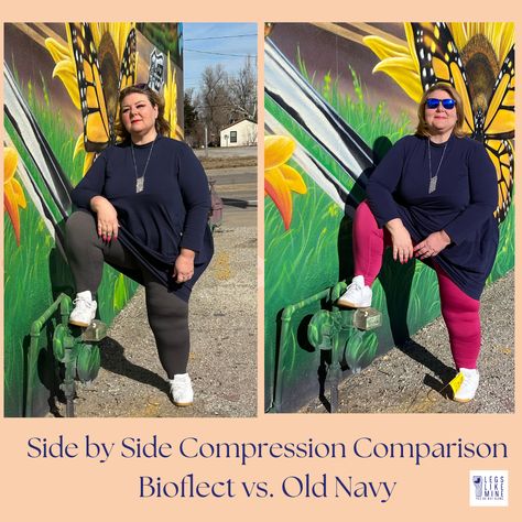 LegsLikeMine did side by side testing and took pics to help you decide! #lipedema #lipoedema #nextsteps #athomecare #selfcare #conservativemeasures #offtheshelf #compression #comparison #oldnavy #bioflect #plussize #biglegs Compression Leggings Outfit, Lipedema Legs, Legging Outfit, Navy Day, Stocking Designs, Old Navy Leggings, Big Legs, Compression Leggings, Good Enough