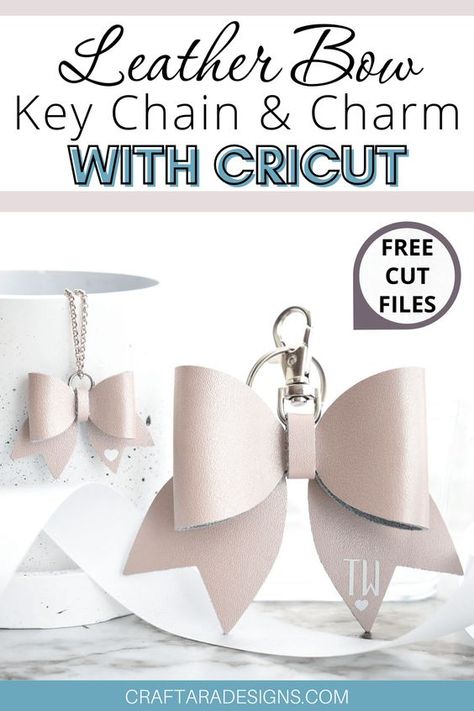 Learn how to make a leather bow keychain and charm with Cricut Key Fob Svg Free, Leather Bows With Cricut, Cricut Leather Keychain Ideas, Key Chains With Cricut, Making Earrings With Cricut, Faux Leather Craft Ideas, Faux Leather Keychain Cricut, Leather Craft Patterns Free Printable, Diy Faux Leather Projects