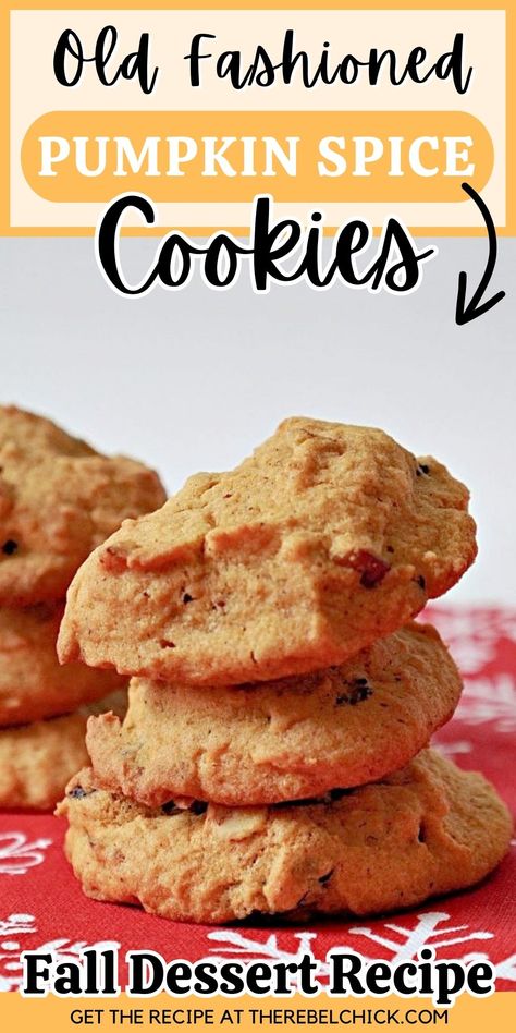 Old Fashioned Pumpkin Spice Cookies Pumpkin Spice Cookies Recipe, Spice Cookies Recipe, Pumpkin Spice Cookie Recipe, Spice Cookie Recipes, Dessert Thanksgiving, Cookie Cookbook, Pumpkin Cookie Recipe, Fall Baking Recipes, Pumpkin Cookie