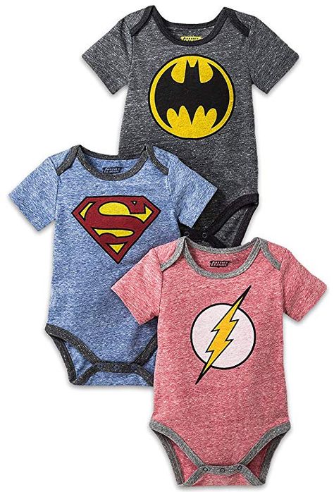 Gray Bodysuit, Dc Super Heroes, Unisex Baby Names, Flash Logo, Superman Logo, Blue Bodysuit, Red Bodysuit, Batman Logo, Kids Wardrobe