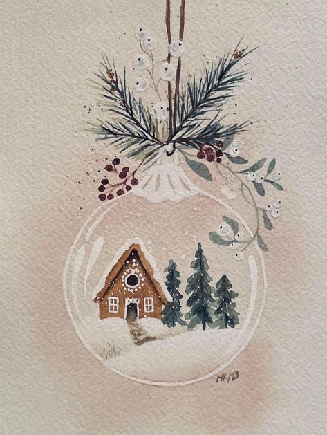 Drawing Ideas Watercolor, Coloring Illustration, Watercolor Christmas Cards Diy, Painted Christmas Cards, Ornament Drawing, Christmas Artwork, Christmas Card Art, Watercolor Christmas Cards, Christmas Card Crafts