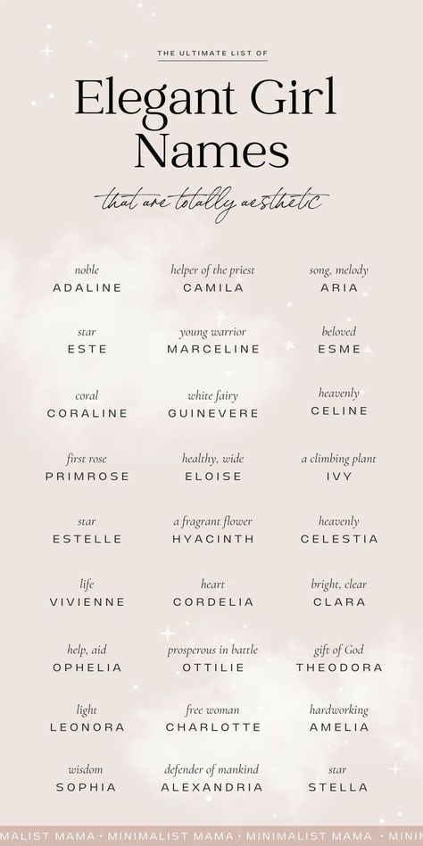 These New Baby Names for Girls Are Climbing The Charts in 2024 Check more at https://lizy.in/these-new-baby-names-for-girls-are-climbing-the-charts-in-2024/ Dark Feminine Names With Meaning, Pretty Aesthetic Girl, Angelic Names, Aesthetic Girl Names, Girl Names And Meanings, Long Girl Names, Elegant Girl Names, Names Aesthetic, Long Names