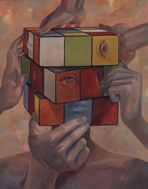 Rubik Cube Art, Rubix Cube Drawing, Rubix Cube Art, Rubiks Cube Art, Time Illustration, Surealism Art, Gcse Art Sketchbook, Rubix Cube, Surrealism Painting