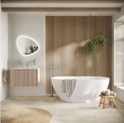 Japandi Bathroom, Bathroom Freestanding, Scandinavian Bathroom, Japandi Interior, Bathroom Shop, Modern Baths, Large Bathrooms, Bundle Pack, Wood Bathroom