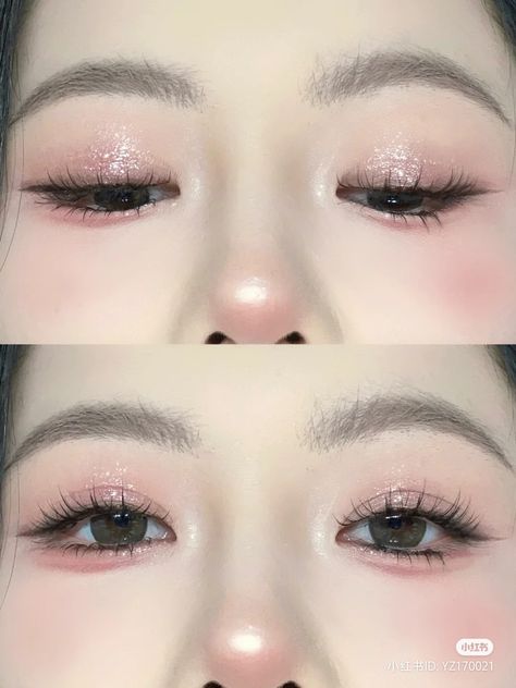 Tahreem Core, Coquette Wedding Makeup, Makeup Ideas Pink Natural, Doying Make, Pink Doyun Makeup, Maquillaje Korean Style, Coquette Eye Makeup, First Love Makeup Style, Kpop Makeup Female