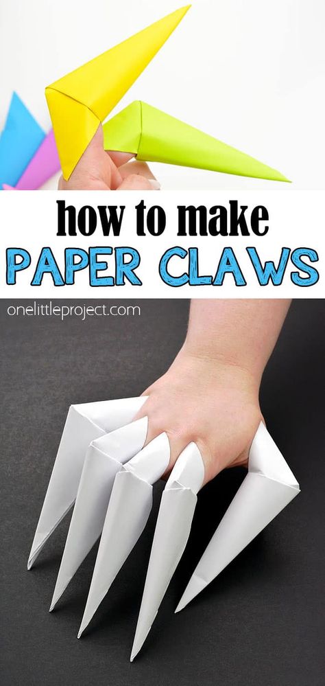 Paper Claws How To Make, Craft Paper Ideas Papercraft, Origami Claws Step By Step, Folding Paper Crafts Easy, How To Make Claws Out Of Paper, Crafting Ideas With Paper, Craft Ideas For Kids With Paper, Beginner Origami Step By Step, Things To Do With Construction Paper