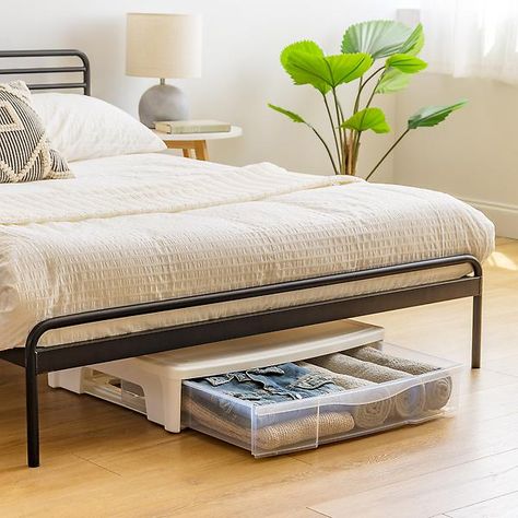 The Container Store Wide Underbed Drawer | The Container Store Under Bed Storage Ideas, Storage Under Bed, Storage With Wheels, College Storage, Bedroom Organizing, Acrylic Drawer Organizer, Sheet Storage, Under Bed Storage Containers, College Bedding