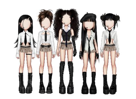 Everskies outfit Everskies 5 Member Outfits, Kpop Stage Outfits Everskies, 2000s Stage Outfits, Kpop Dance Outfits Ideas, Idol Concert Outfit, Kpop Festival Outfit, Kpop Group Outfits Ideas, Everskies Outfits Kpop, K Pop Outfit Ideas