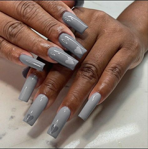 Nails Ideas 2023, Halloween Nails Ideas, Grey Acrylic Nails, Grey Nail, Grey Nails, Brown Acrylic Nails, Tapered Square Nails, Cute Halloween Nails, Blue Acrylic Nails