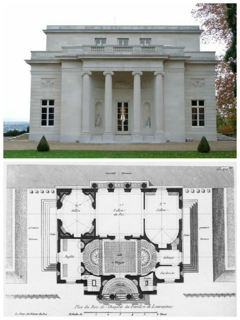 Madame du Barry's Music Pavilion at Louveciennes Plans Interior Design, Music Pavilion, Mansion Plans, 3d Floor Plans, Architecture Mapping, Mansion Floor Plan, Classic House Design, Neoclassical Architecture, Vintage House Plans